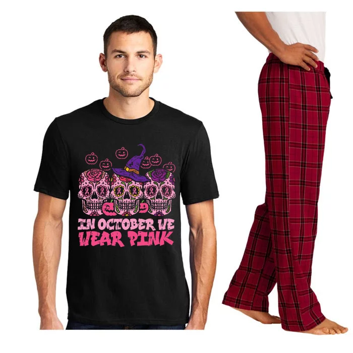 In October We Wear Pink Sugar Skull Halloween Breast Cancer Pajama Set