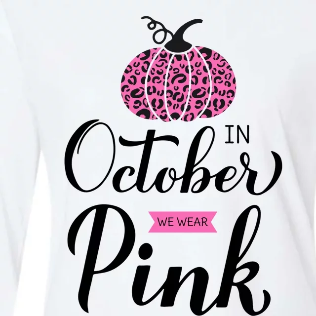 In October We Wear Pink Leopard Print Breast Cancer Warrior Gift Womens Cotton Relaxed Long Sleeve T-Shirt