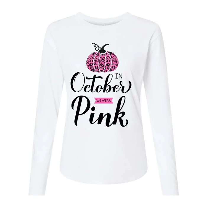 In October We Wear Pink Leopard Print Breast Cancer Warrior Gift Womens Cotton Relaxed Long Sleeve T-Shirt