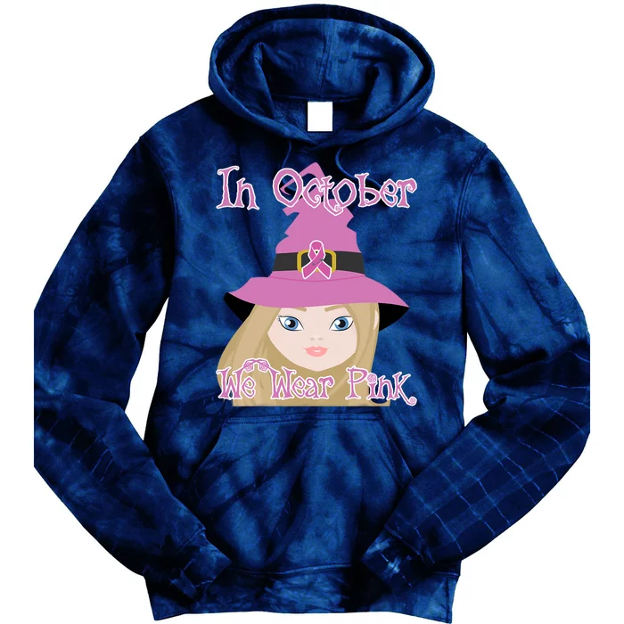 In October We Wear Pink Halloween Witch Breast Cancer Ribbon Tie Dye Hoodie