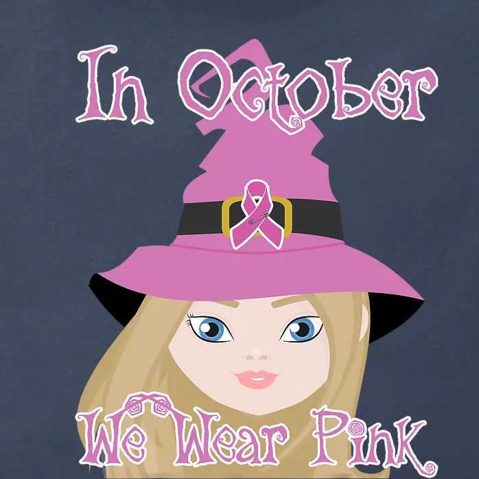 In October We Wear Pink Halloween Witch Breast Cancer Ribbon Zip Tote Bag