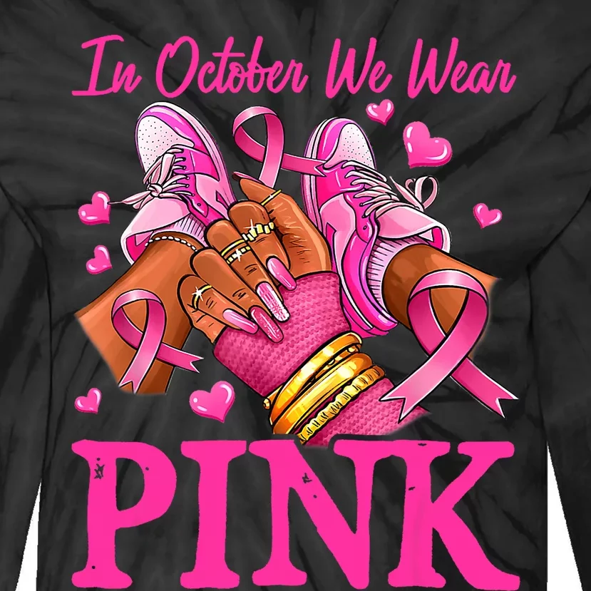 In October We Wear Black Breast Cancer Awareness Tie-Dye Long Sleeve Shirt