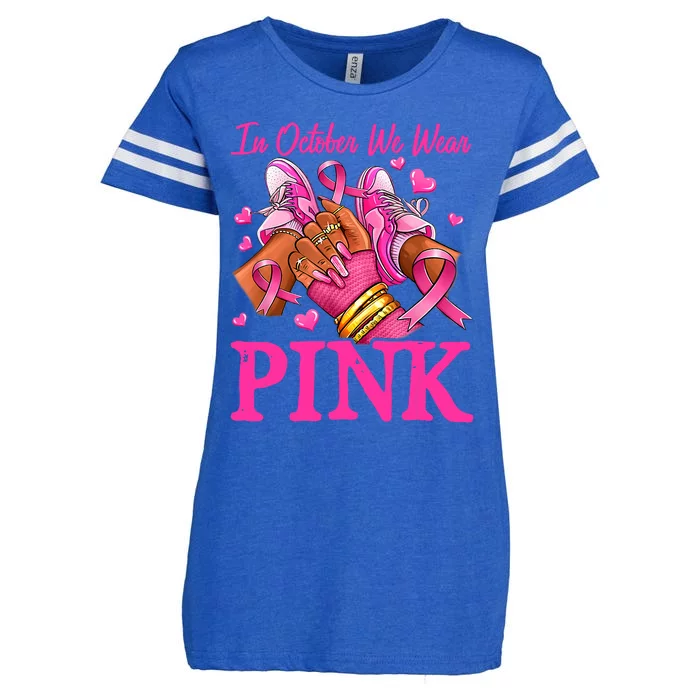 In October We Wear Black Breast Cancer Awareness Enza Ladies Jersey Football T-Shirt