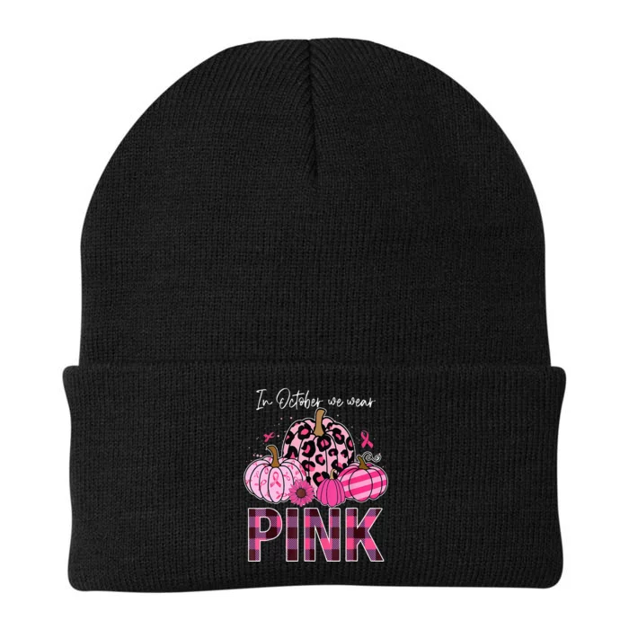 In October We Wear Pink Pumpkin Breast Cancer Awareness Knit Cap Winter Beanie