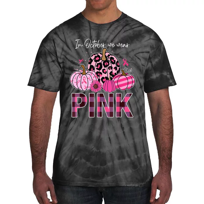 In October We Wear Pink Pumpkin Breast Cancer Awareness Tie-Dye T-Shirt