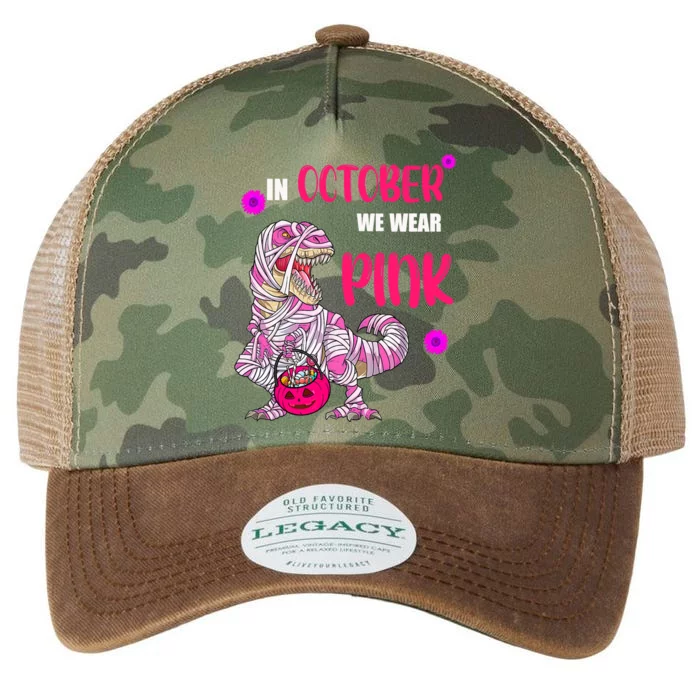 In October We Wear Pink Mummy Dinosaur Pumpkins Halloween Gift Legacy Tie Dye Trucker Hat