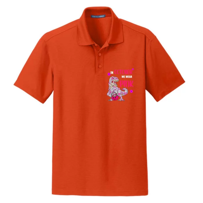 In October We Wear Pink Mummy Dinosaur Pumpkins Halloween Gift Dry Zone Grid Performance Polo