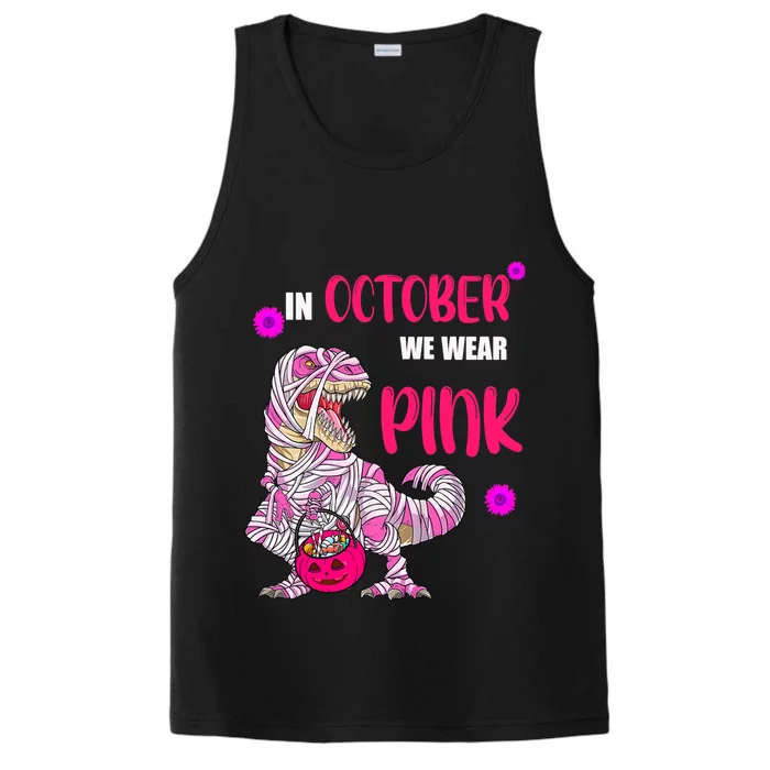 In October We Wear Pink Mummy Dinosaur Pumpkins Halloween Gift Performance Tank