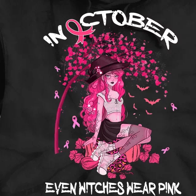 In October We Wear Pink Halloween Witch Breast Cancer Tie Dye Hoodie