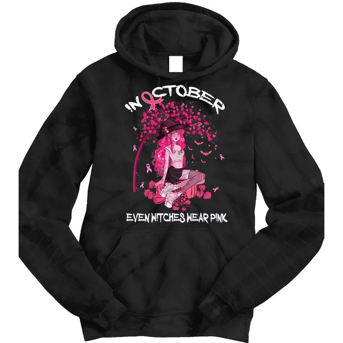 In October We Wear Pink Halloween Witch Breast Cancer Tie Dye Hoodie