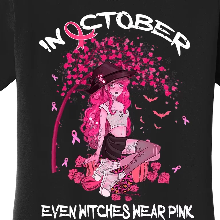 In October We Wear Pink Halloween Witch Breast Cancer Women's T-Shirt