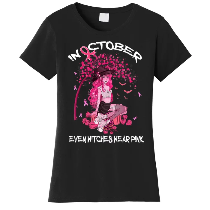 In October We Wear Pink Halloween Witch Breast Cancer Women's T-Shirt