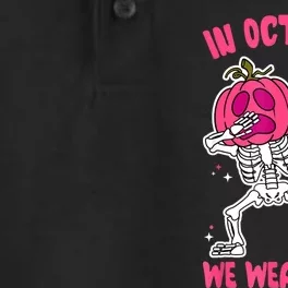 In October We Wear Pink Breast Cancer Pumpkin Halloween Dry Zone Grid Performance Polo