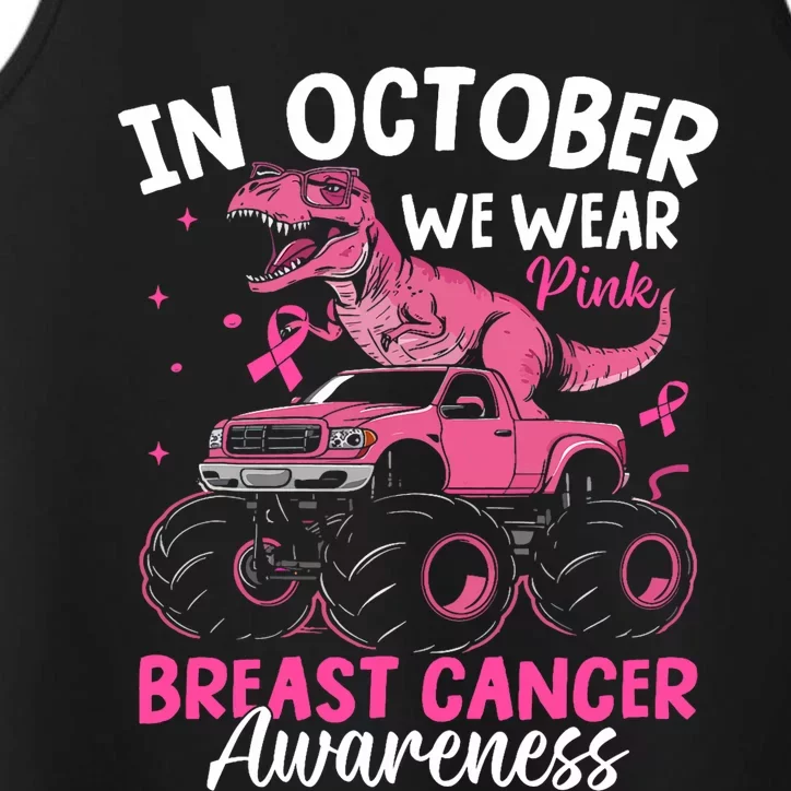 In October We Wear Breast Cancer Awareness Dinosaur Performance Tank