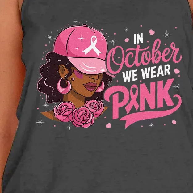 In October We Wear Pin.K Breast Cancer Awareness Black Women Women's Knotted Racerback Tank