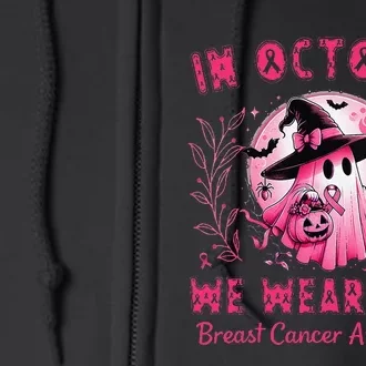 In October We Wear Pin.K Breast Cancer Awareness Halloween Full Zip Hoodie