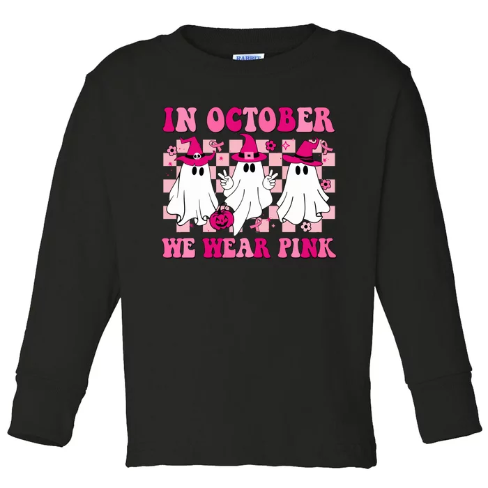 In October We Wear Wizard Cute Ghost Ghoul Halloween Toddler Long Sleeve Shirt