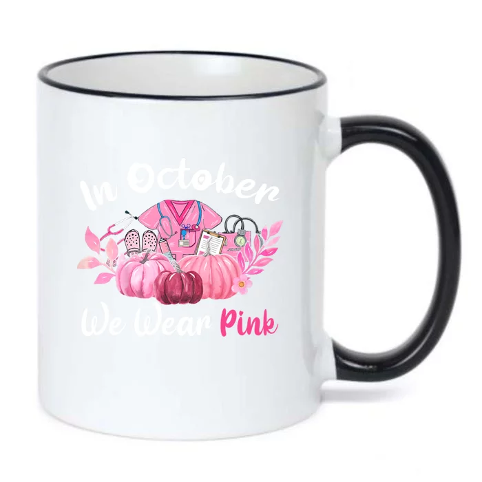 In October We Wear Pink Nurse Life Pumpkins Halloween Gift Black Color Changing Mug