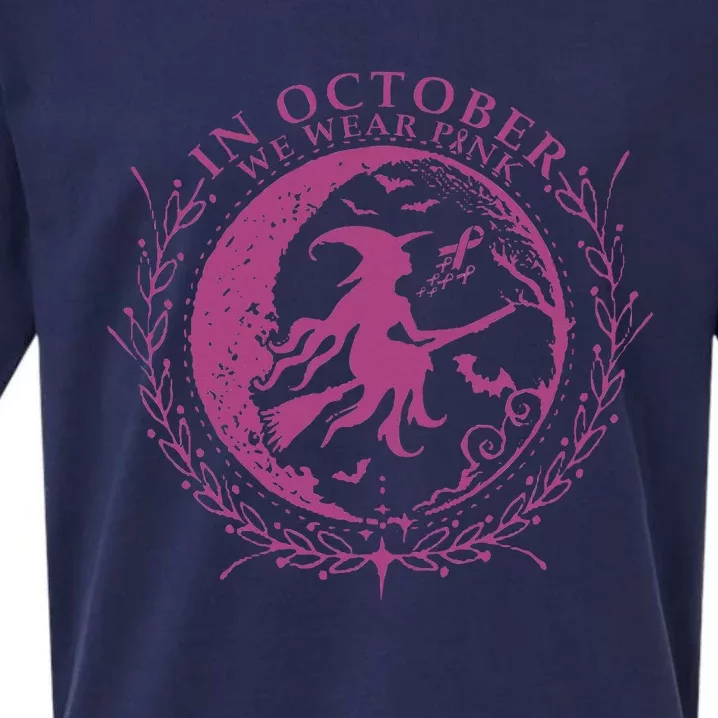 In October We Wear P.I.N.K Witch Breast Cancer Halloween Sueded Cloud Jersey T-Shirt