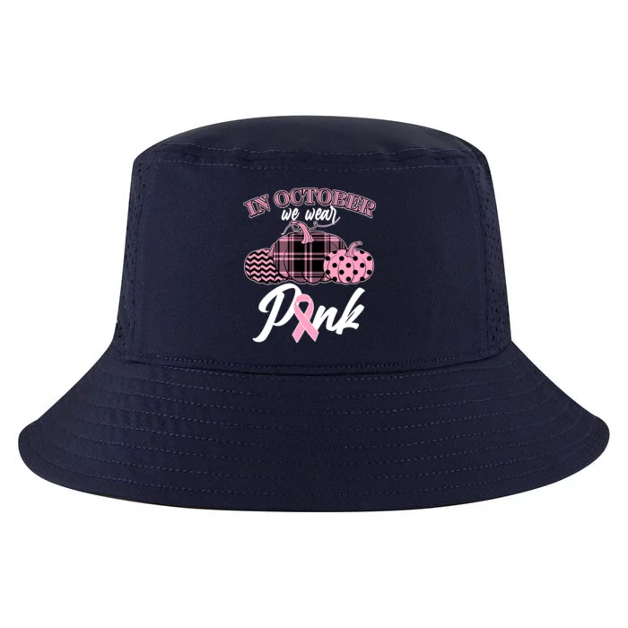 In October We Wear Pink Pattern Pumpkins Breast Cancer Awareness Cool Comfort Performance Bucket Hat