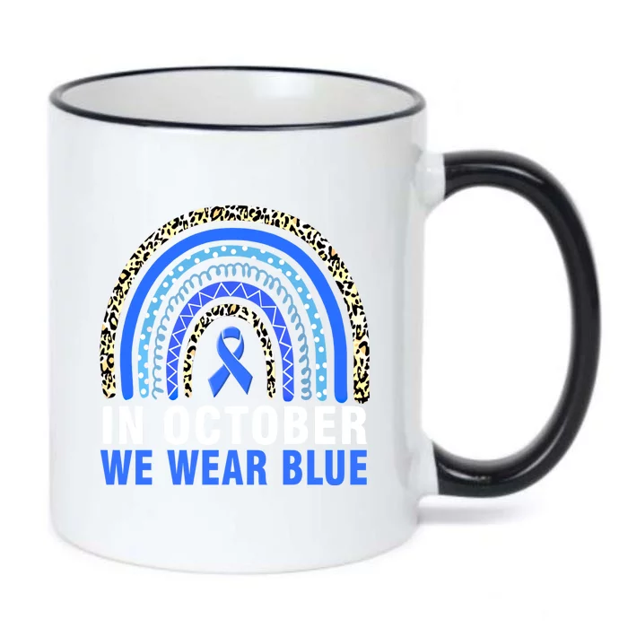 In October We Wear Blue Leopard Colon Cancer Awareness Gift Black Color Changing Mug