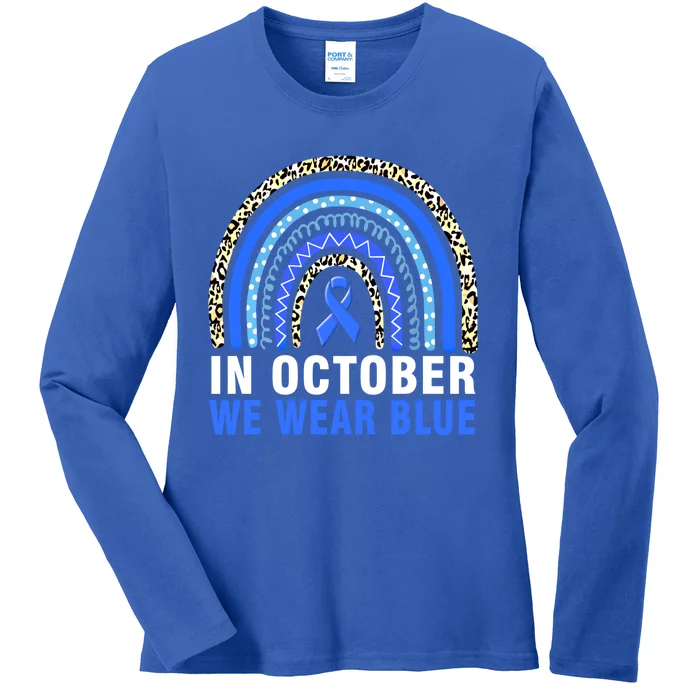 In October We Wear Blue Leopard Colon Cancer Awareness Gift Ladies Long Sleeve Shirt