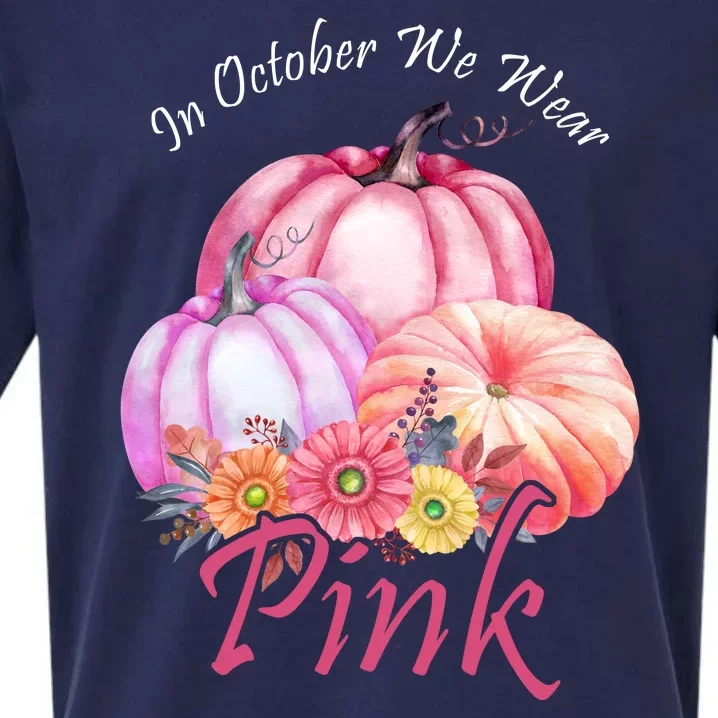 In October We Wear Pink Pumpkin Floral Breast Cancer Sueded Cloud Jersey T-Shirt