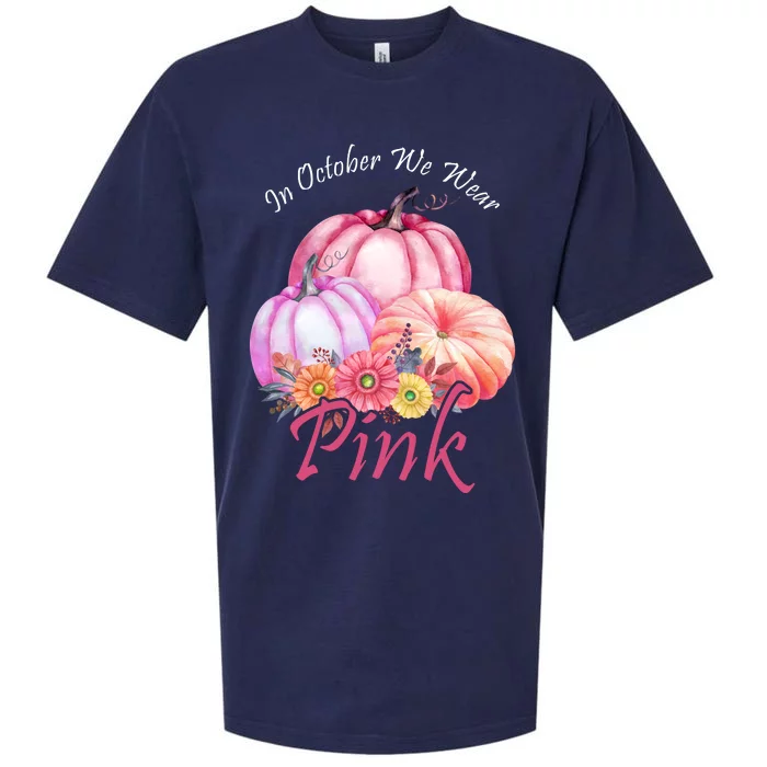 In October We Wear Pink Pumpkin Floral Breast Cancer Sueded Cloud Jersey T-Shirt