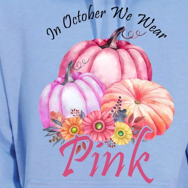 In October We Wear Pink Pumpkin Floral Breast Cancer Unisex Surf Hoodie