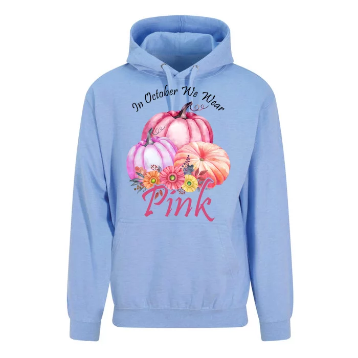 In October We Wear Pink Pumpkin Floral Breast Cancer Unisex Surf Hoodie