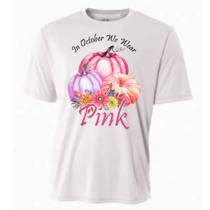 In October We Wear Pink Pumpkin Floral Breast Cancer Cooling Performance Crew T-Shirt