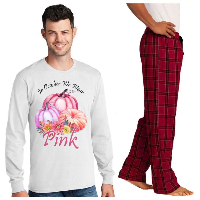 In October We Wear Pink Pumpkin Floral Breast Cancer Long Sleeve Pajama Set