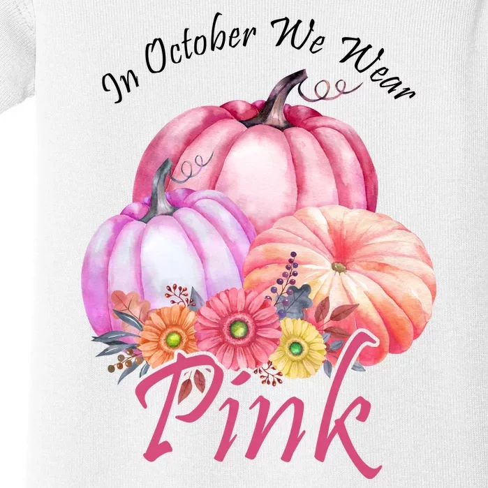 In October We Wear Pink Pumpkin Floral Breast Cancer Baby Bodysuit