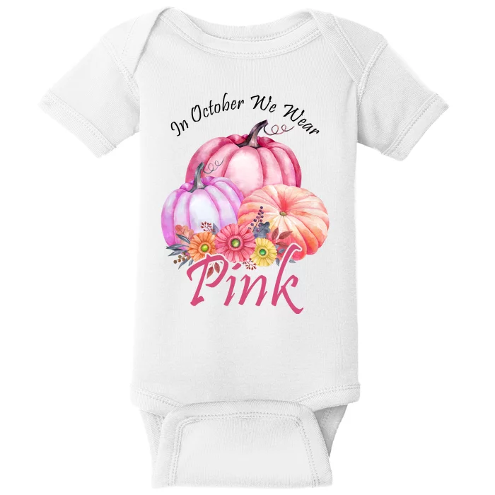 In October We Wear Pink Pumpkin Floral Breast Cancer Baby Bodysuit