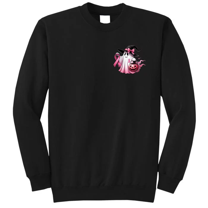 In October We Wear Pink Ghost Trick Or Treat Breast Cancer Front And Back Front & Back Tall Sweatshirt