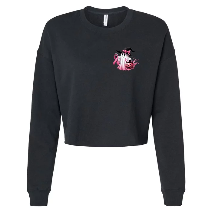 In October We Wear Pink Ghost Trick Or Treat Breast Cancer Front And Back Front & Back Cropped Pullover Crew