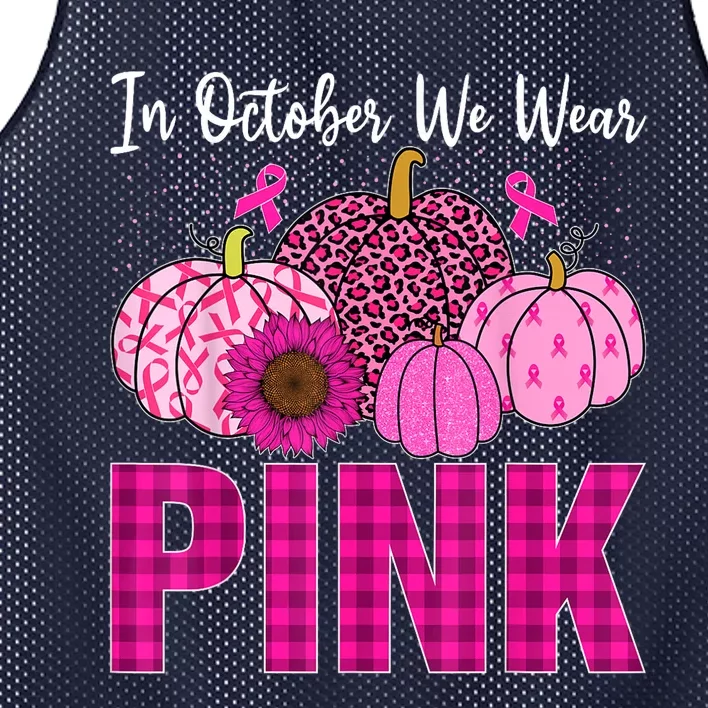 In October We Wear Pink Ribbon Leopard Pumpkin Breast Cancer Mesh Reversible Basketball Jersey Tank