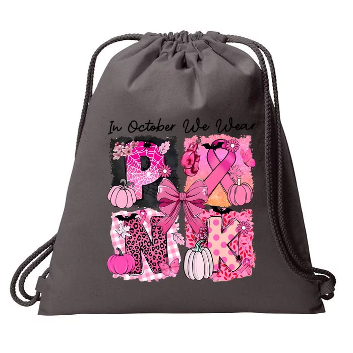 In October We Wear Pinkhalloween Breast Cancer Drawstring Bag