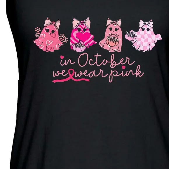 In October We Wear Pin.K Ghost Breast Cancer Awareness Ladies Essential Flowy Tank