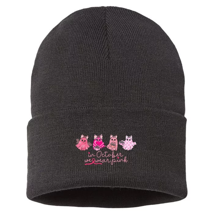 In October We Wear Pin.K Ghost Breast Cancer Awareness Sustainable Knit Beanie