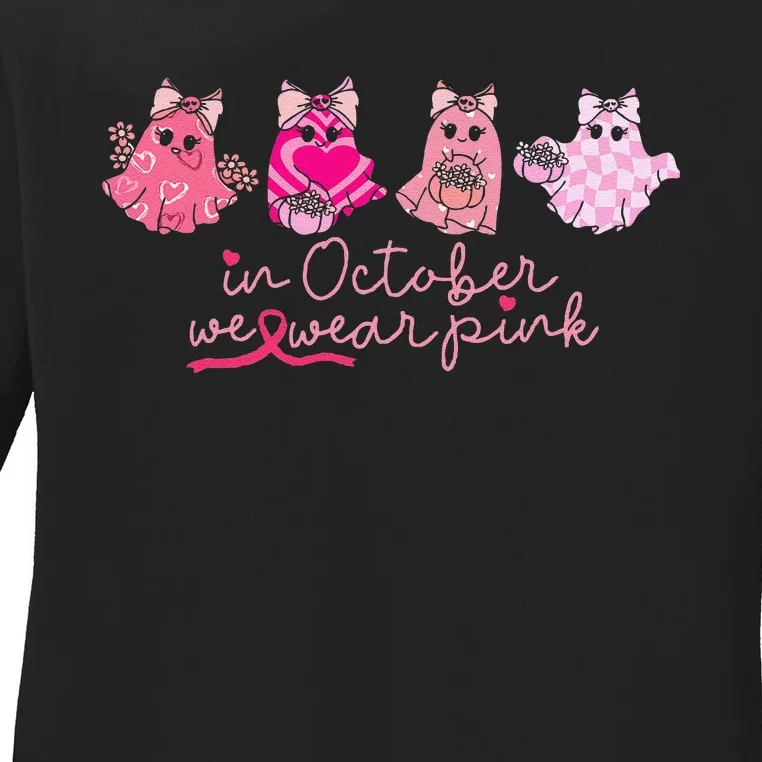 In October We Wear Pin.K Ghost Breast Cancer Awareness Ladies Long Sleeve Shirt