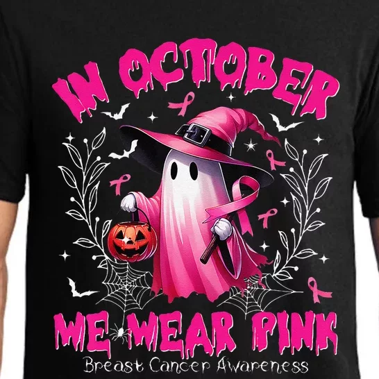 In October We Wear P.Ink Ghost Witch Breast Cancer Awareness Gift Pajama Set