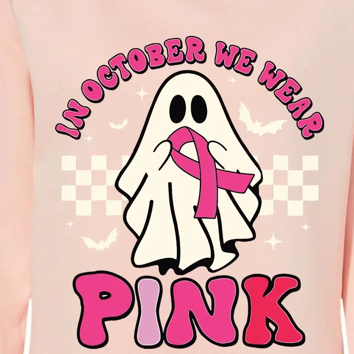 In October We Wear Breast Cancer Groovy Ghost Halloween Womens California Wash Sweatshirt