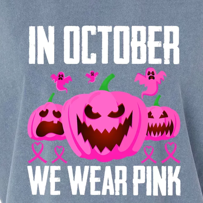 In October We Wear Pink Pumpkins Funny Boo Ghost Halloween Gift Garment-Dyed Women's Muscle Tee