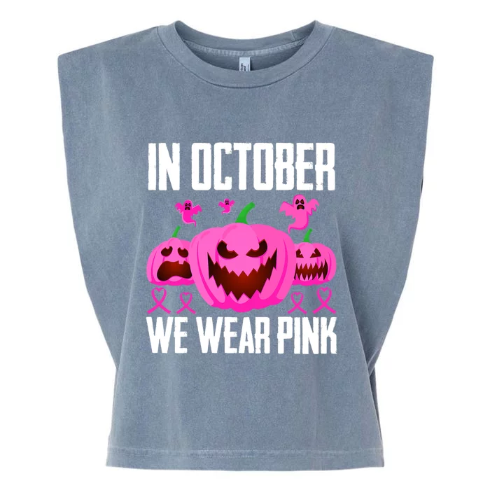 In October We Wear Pink Pumpkins Funny Boo Ghost Halloween Gift Garment-Dyed Women's Muscle Tee