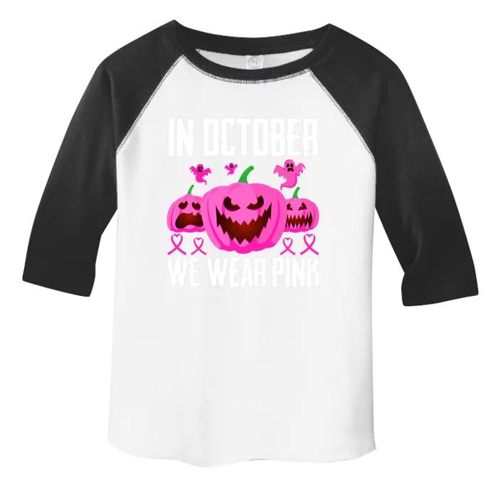 In October We Wear Pink Pumpkins Funny Boo Ghost Halloween Gift Toddler Fine Jersey T-Shirt