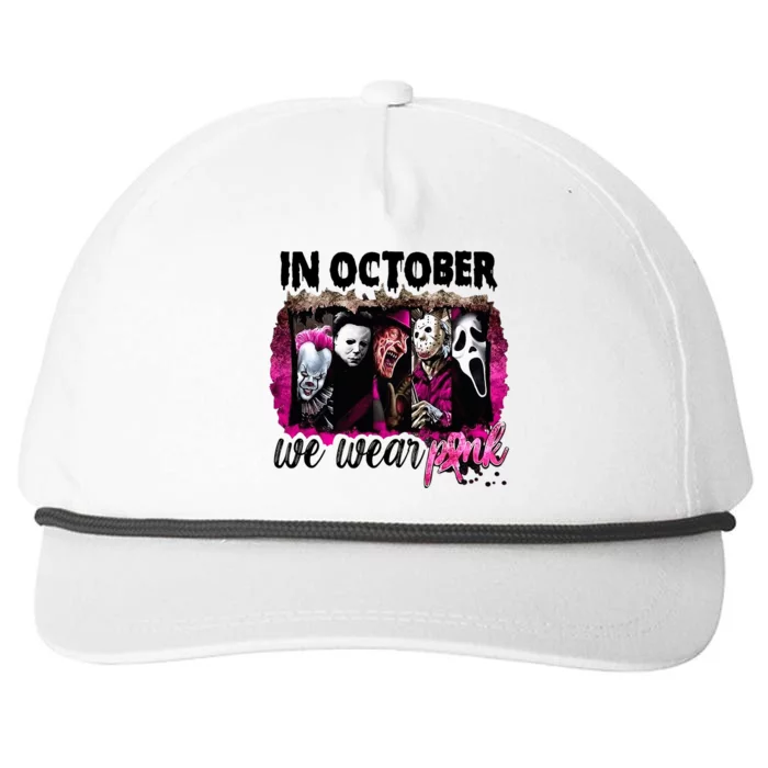 In October We Wear Pink Horror Movie Halloween Breast Cancer Snapback Five-Panel Rope Hat