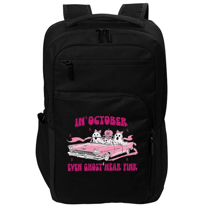 In October We Wear Pin.K Breast Cancer Women Ghost Halloween Impact Tech Backpack