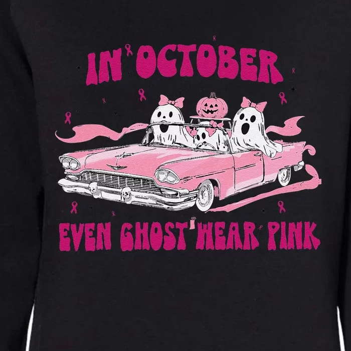 In October We Wear Pin.K Breast Cancer Women Ghost Halloween Womens California Wash Sweatshirt