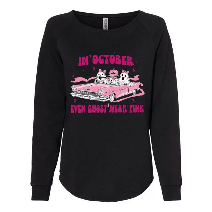 In October We Wear Pin.K Breast Cancer Women Ghost Halloween Womens California Wash Sweatshirt